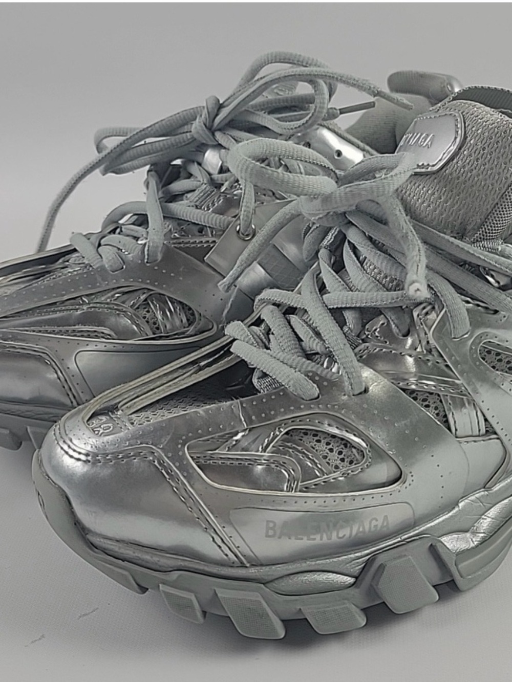 Balenciaga track Silver metallic Sneakers with Chunky Soles 38 8